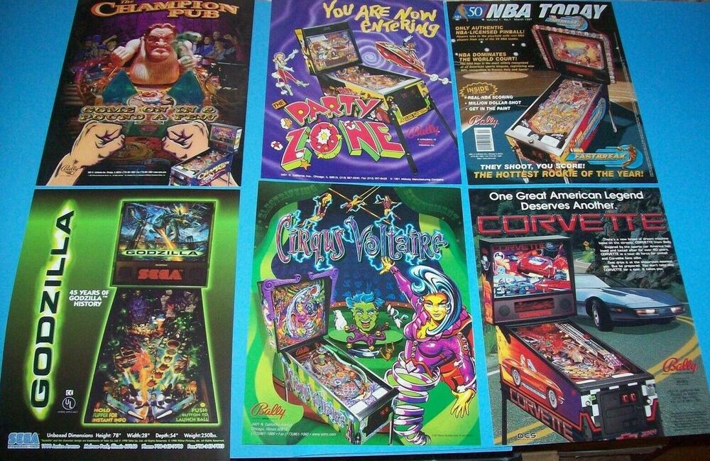 Pinball FLYERS Party Zone NBA Fastbreak Corvette Cirqus Voltaire Godzilla #29